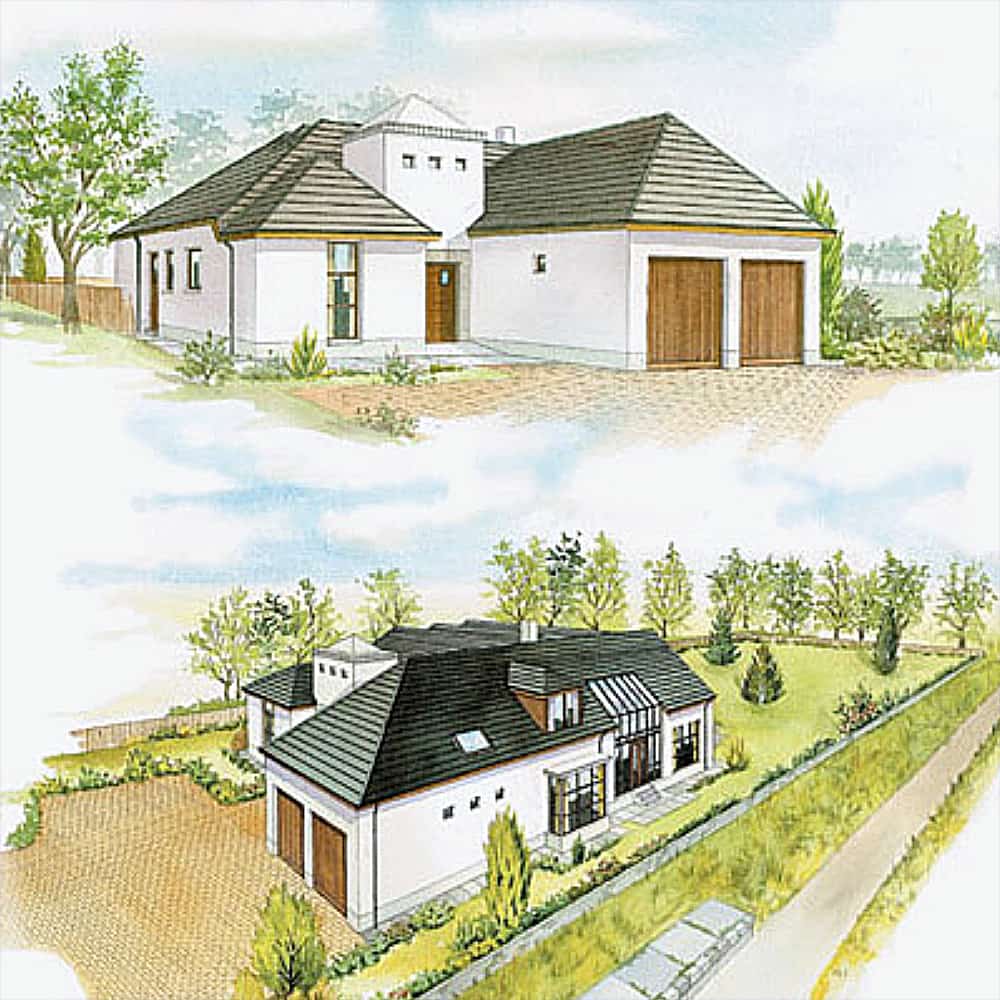 Scottish illustrator's rendering of an artists impression of a house under construction in Aberdeen.