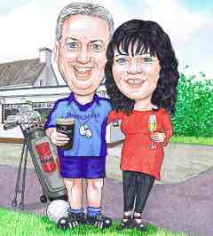 Custom wedding cartoon caricature drawn from a photo of a couple celebrating their anniversary